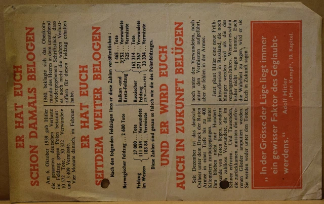 WW2 ORIGINAL ALLIED Aerial Air Drop Leaflet In German SCHON DAMAIS 