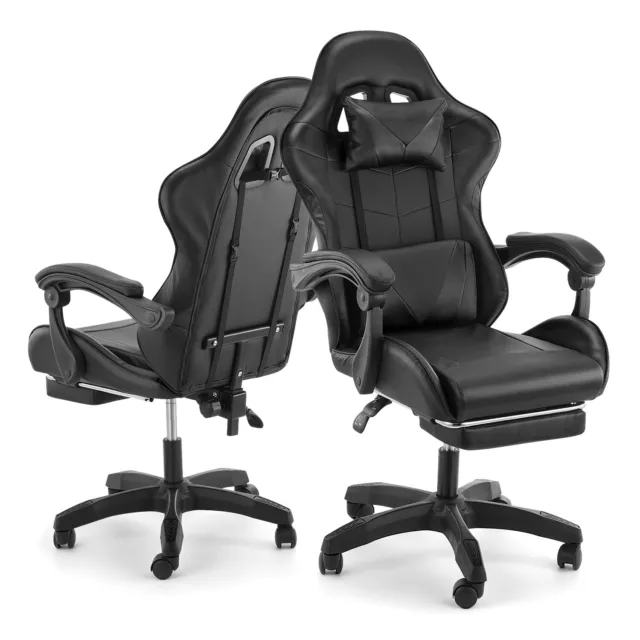Ergonomisch Gaming Stuhl Bürostuhl Gamer Stuhl Computerstuhl+Fußstütze Schwarz