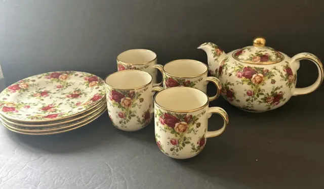 Royal Albert Old Country Roses 1998 Large Teapot 4 Mugs 4 Lunch Plates NEW