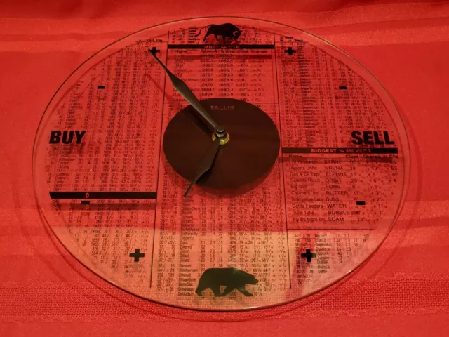 Talus Corp Glass Bear Sell Bull Buy Stock Market Clock 1997 US Stock Exchange