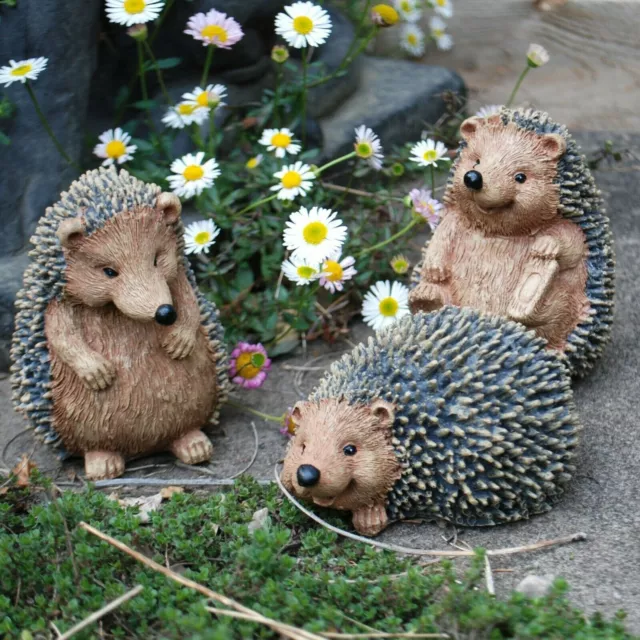 Set of 3 Hedgehog Garden Ornaments Outdoor Animal Hedgehog Statues