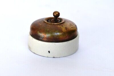 Vintage English Light Switch Electric Brass Ceramic British Made Vitreous Old"F8 3
