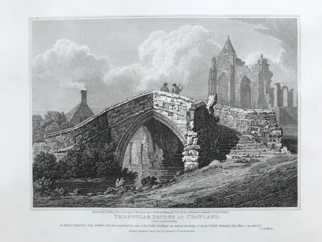 1813 Antique Print; Trinity Bridge, Croyland / Crowland, Lincs after Mackenzie