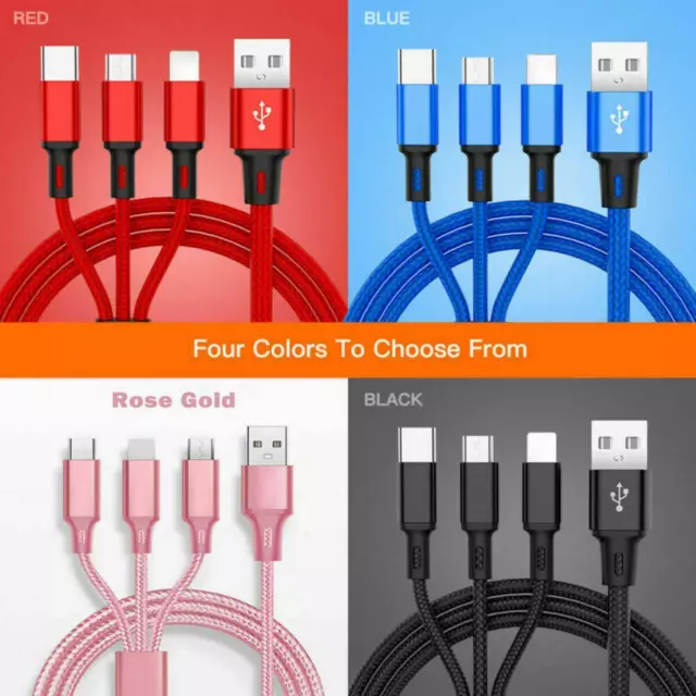 3 in 1 Multi USB Charger Charging Cable Cord For Mobile Micro USB TYPE AndroidAU