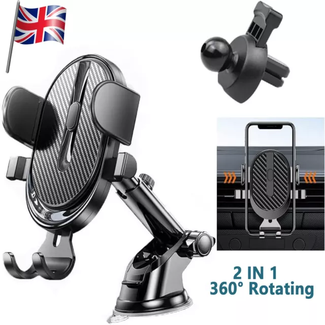 Car Phone Holder Air Vent Mount Bracket Universal Mobile Dashboard 2 in 1 360°