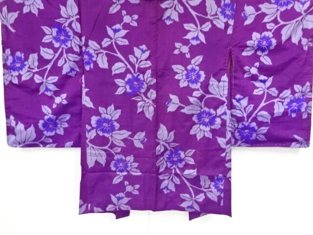 48054# Japanese Kimono / Antique Haori / Meisen / Woven Floral Plants