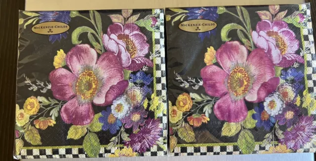 MacKenzie-Childs Black Flower Market Paper Cocktail Napkins - 2 Packs - New! 