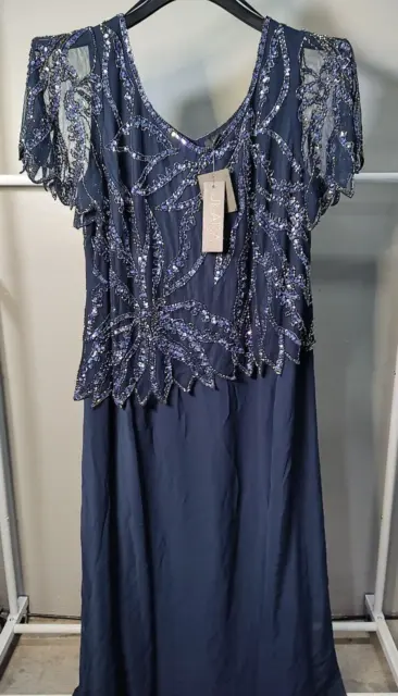 J Kara Women's Plus Size Beaded Short Sleeve Long Dress, 16W