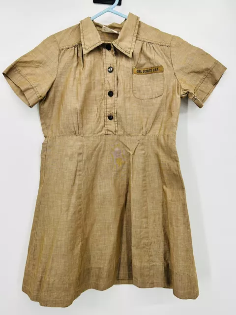 Vintage Girl Scouts Junior Uniform Dress Youth Brown Short Sleeve