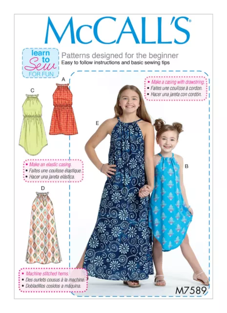 Mccalls Sewing Pattern 7589 Girls 7-16 Easy Loose-Fitting Pullover Dress & Maxi