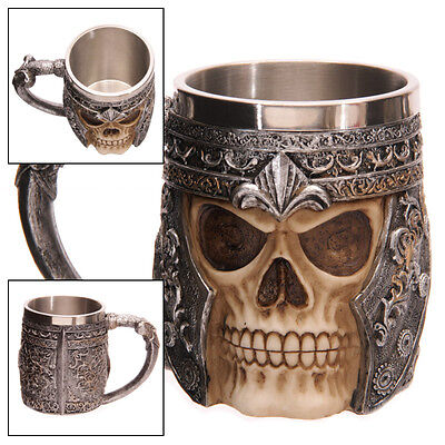 EVRYLON Tazza Teschio Mummia in 3D Cranio Scheletro Boccale per Birra in Resina e Acciaio Inox Boccale Medievale Horror Gotico per Bevande caffè Ottima Idea Regalo Halloween 