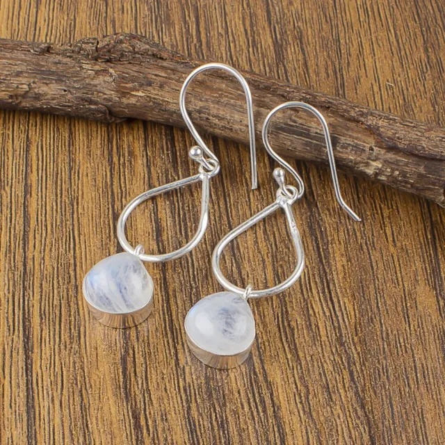 Natural Rainbow Moonstone Gemstone Earrings 925 Sterling Silver For Girls