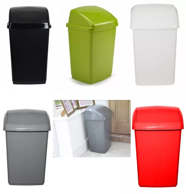 New Swing Top Plastic Rubbish Waste Bin Office Bedroom Kitchen Paper Bins