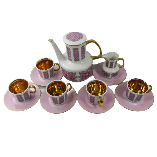 LADA ATELIER PIRKENHAMMER Porcelain Demitasse Tea Set Czech 22k Gold Wash MCM