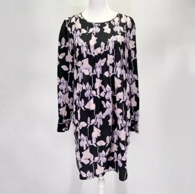 Diane Von Furstenberg Large Joyce Pleated Floral Print Long Sleeve Silk Dress