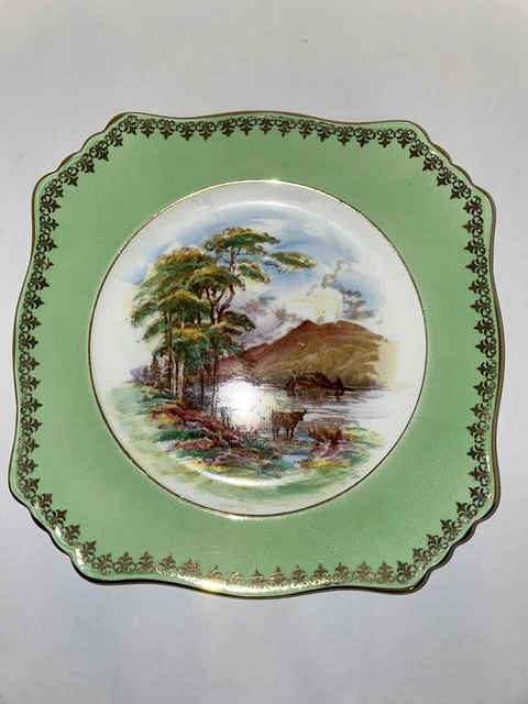 Vintage Royal Winton Grimwades Square Plate Handpainted Steer Near Water