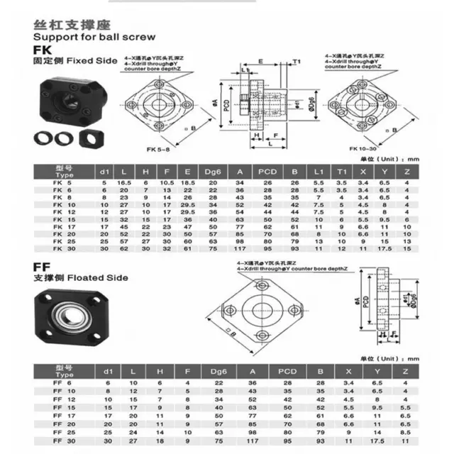 FF FK Ballscrew End Supports Bearing Mounts Blocks CNC - 6mm 8mm 10mm - 30mm 2