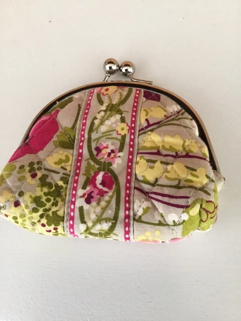 Vera Bradley Floral Double Kisslock Coin Change Purse Bright Pink Interior