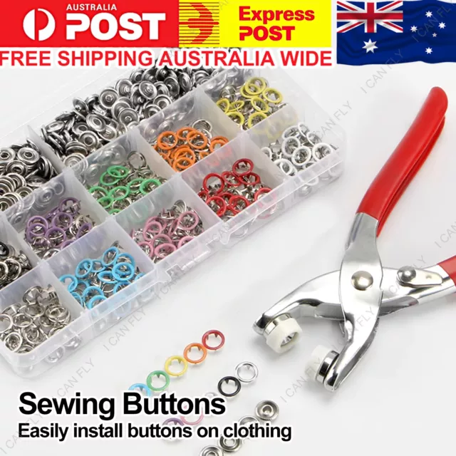 400x Metal Sewing Buttons Press Stud Snap Fastener Kit Pliers Snap On DIY DF