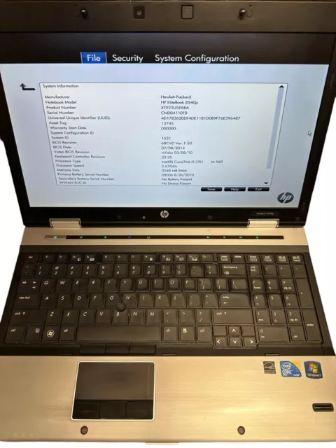 HP EliteBook 8540p 15.6in XT922UT Intel Core i5 M560 2.67GHz NVIDIA Quadro