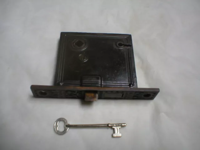 Antique Victorian Decorative Mortise Lock with Key 2