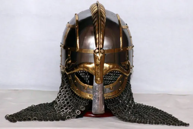 Medieval Viking Helmet Steel Vendel Helmet With Chainmail Hand Forged SCA/ Larp