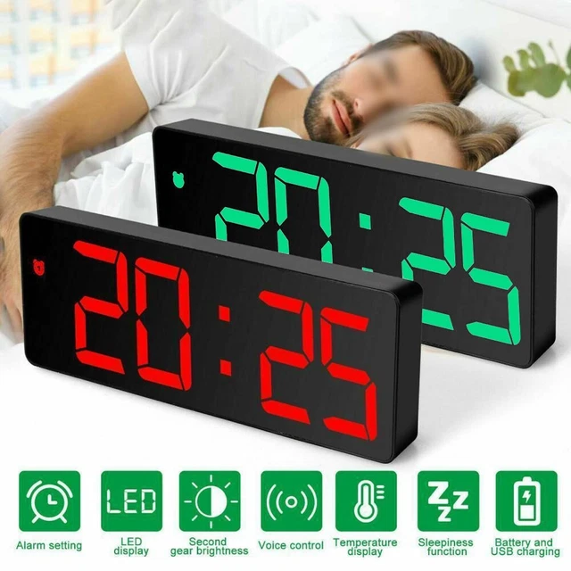 Numérique LED Bureau Réveil Grand Miroir Affichage USB Snooze Température Mode