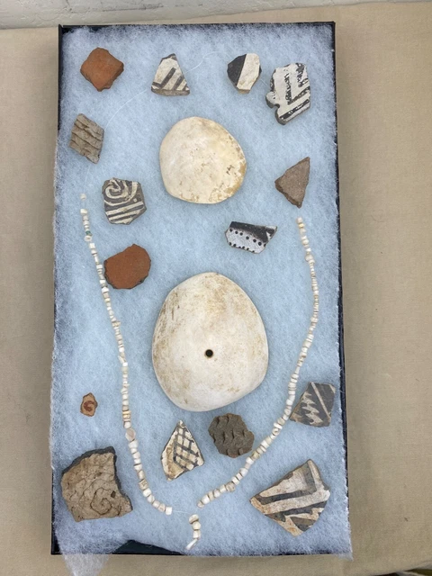 Ancient Anasazi Pottery with Shell Necklace and Buttons