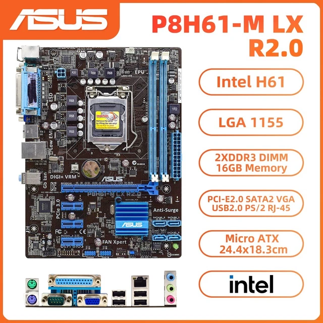ASUS P8H61M LX R2.0 Motherboard MATX Intel H61 LGA1155 DDR3 16GB