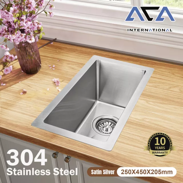 Handmade 304 Stainless Steel Laundry Kitchen Sink Single Bowl Basin 450x250mm