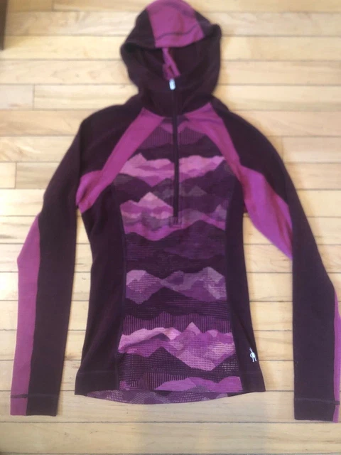 Smartwool Women's thermal 250 1/2 Zip Base Layer Merino Hoodie-black cherry-S