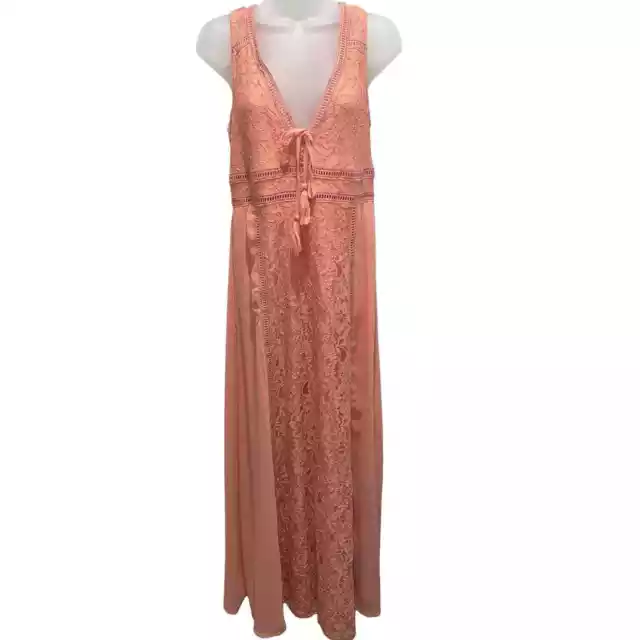 Altar'd State Coral Pink Lace Maxi Dress Women's Size Large