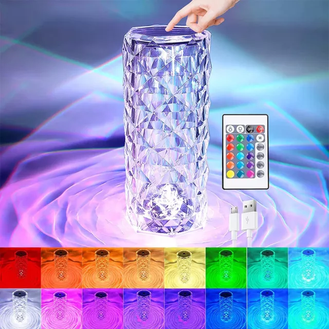 LED Crystal Table Lamp Night Light Atmosphere Bedside Bar Touch USB Charging US