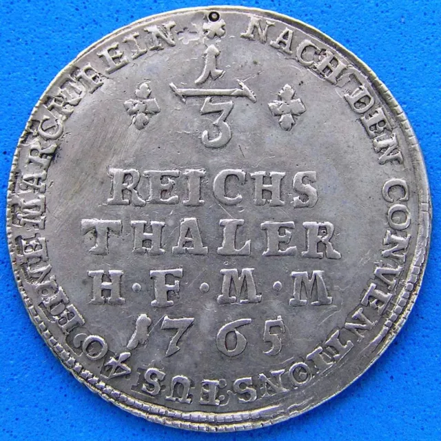 1765 Munster German States 1/3 Reichs Thaler Silver Coin, overstrike, aEF-EF