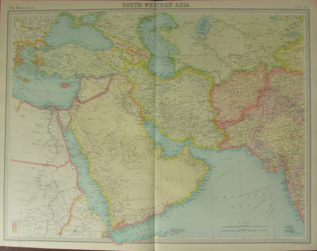 1922 Grande Antigüedad Mapa ~ South-Western Asia ~ Arabia Siria Turquía Persia