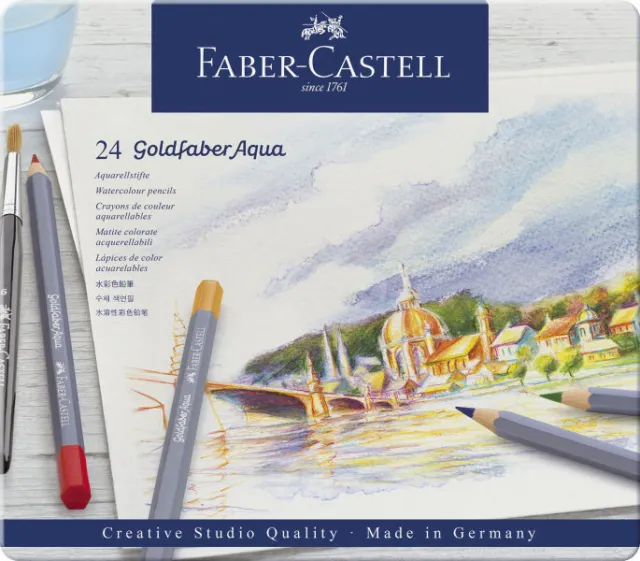 24 x Faber-Castell Aquarellstift Goldfaber Aqua Metalletui Buntstifte Set