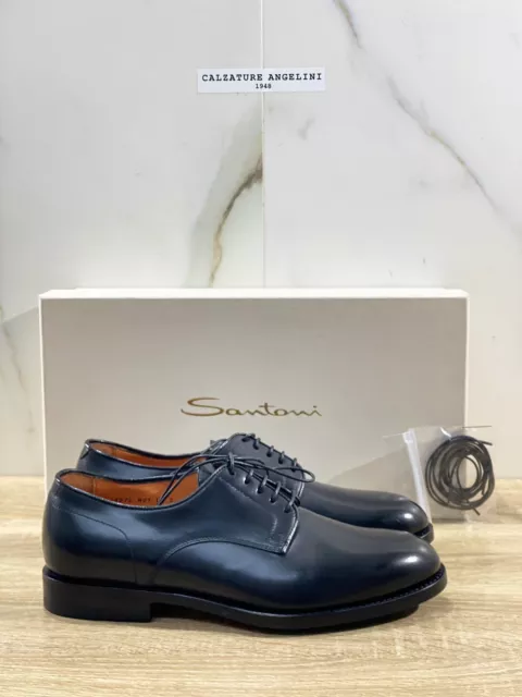 Santoni Scarpa Uomo Derby Liscio In Pelle Nero Luxury Men Santoni Shoes 39