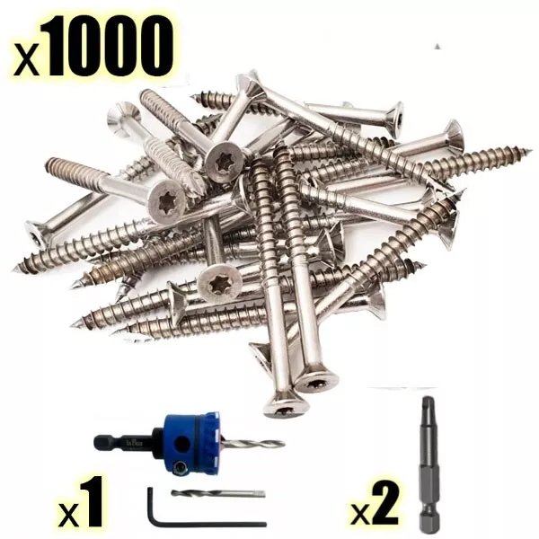 1000 Decking Screws Torx Stainless Steel 304 10G/Gauge 50mm Merbau Timber EZ-BIT