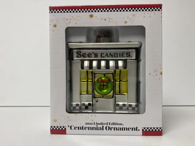 See's Candy 2021 Limited Edition Centennial Glass Christmas Ornament 100 Years