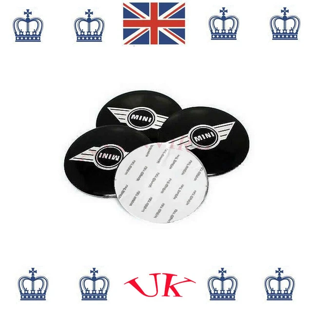 For Mini Wing Logo Sticker 56mm Black Silver Wheel Centre Cover Hub Caps 4Pcs