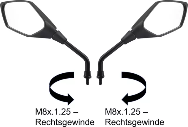 Spiegel SET Spiegelset universal für Roller M8 Gewinde beidseitig rechts 2