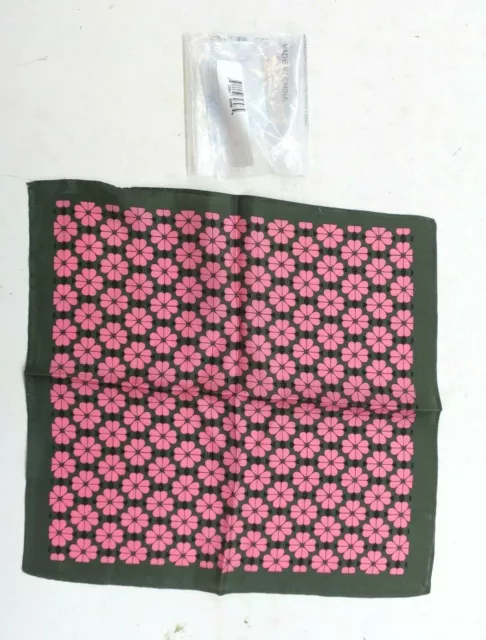 Kate Spade New York 100% Silk Scarf Pink Flower Heart 11.5"x11.5" Pocket Square 2