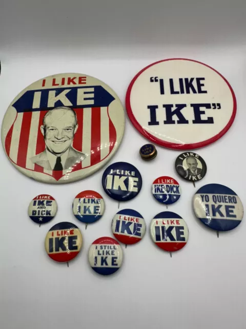 Lot of 13 Dwight Eisenhower Political Buttons “I Like Ike” 1952 President