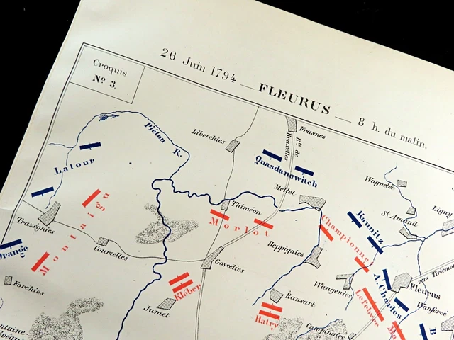 BATTAGLIA DI FLEURUS 1794 Mappa Guerra Napoleonica Militare Francesi