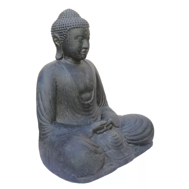 Buddha Figur sitzend Japan 82cm Steinfigur Deko Garten schwarz antik frostfest 3