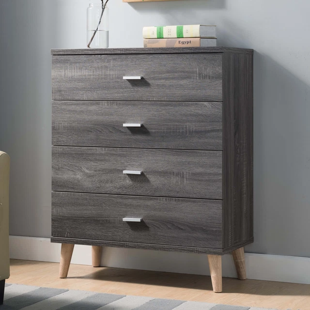 DH BASIC Mid-Century Modern Distressed Grey 4-Drawer Chest Grey 4-drawer