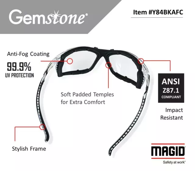 Gemstone Onyx Sporty Foam Lined Safety Glasses 2 Pair I/O Polycarbonate Lenses B 3