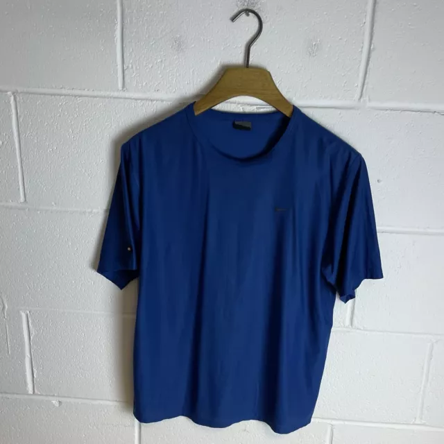 Vintage Nike Shirt Mens Medium Blue Dri Fit Retro Swoosh Crew Neck Sports Y2K
