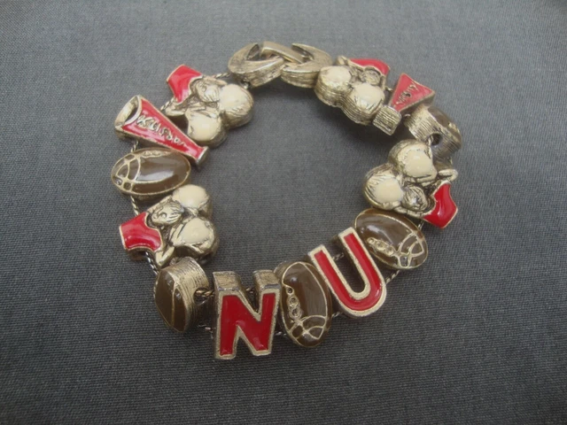 University Nebraska Chain Bracelet Charms Football Cheerleader Gold Tone Vintage