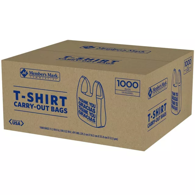 T-Shirt Thank You Plastic Grocery Store Shopping Carry Out Bag 1000ct Recyclable